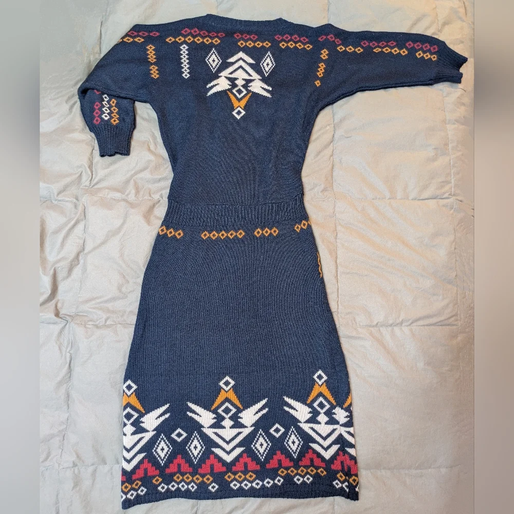Free People Sweater Dress Made in Italy Geometric V-Neck Aztec Native American - Picture 2 of 12
